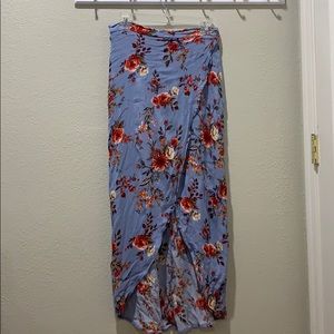 Long blue floral skirt